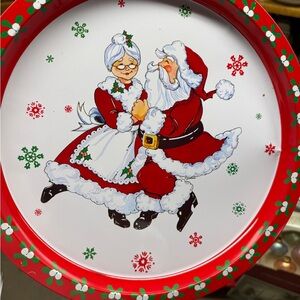 Festive Santa and Mrs. Claus Holiday Metal Serving Tray